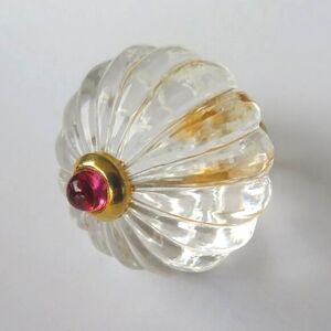 SYNA 18K Yellow Gold Quartz And Rubellite HUGE Lantern Pendant